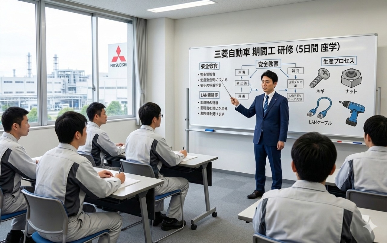 三菱自動車の入社時研修のイメージ