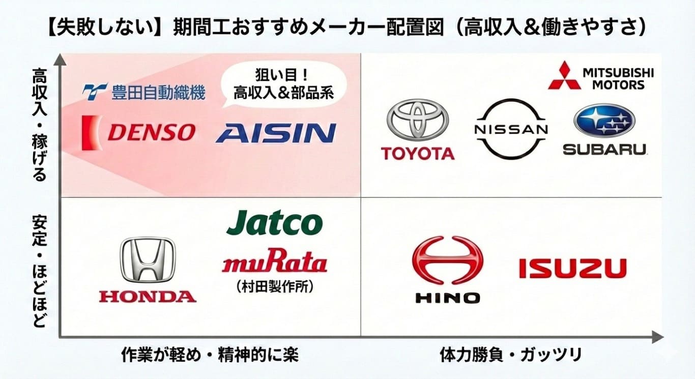 【失敗しない】期間工おすすめメーカー配置図