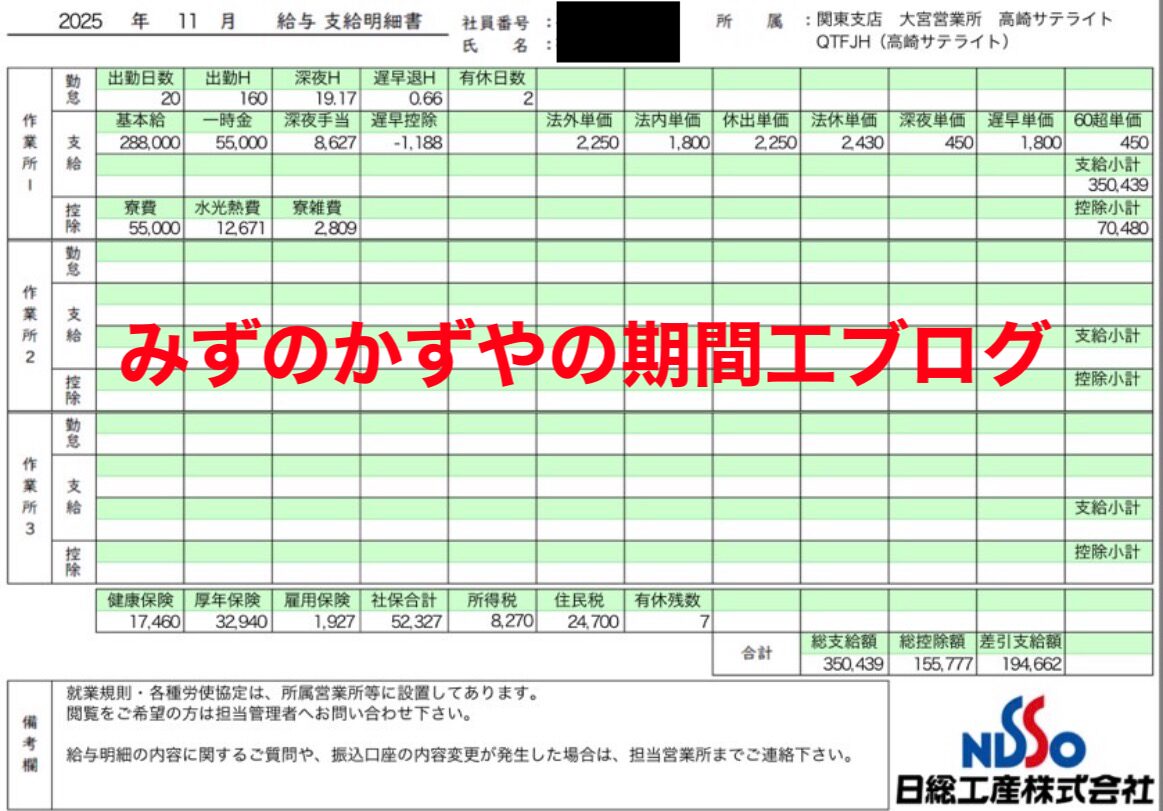 スバル派遣【2025年11月の給料明細】
