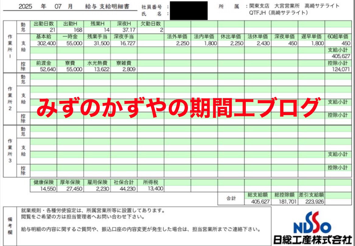 スバル派遣【2025年7月の給料明細】