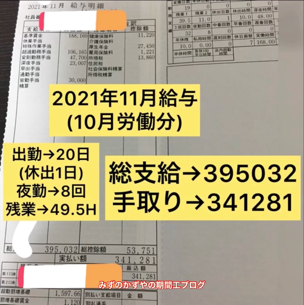 ジヤトコ期間工 2021年11月の給料明細
