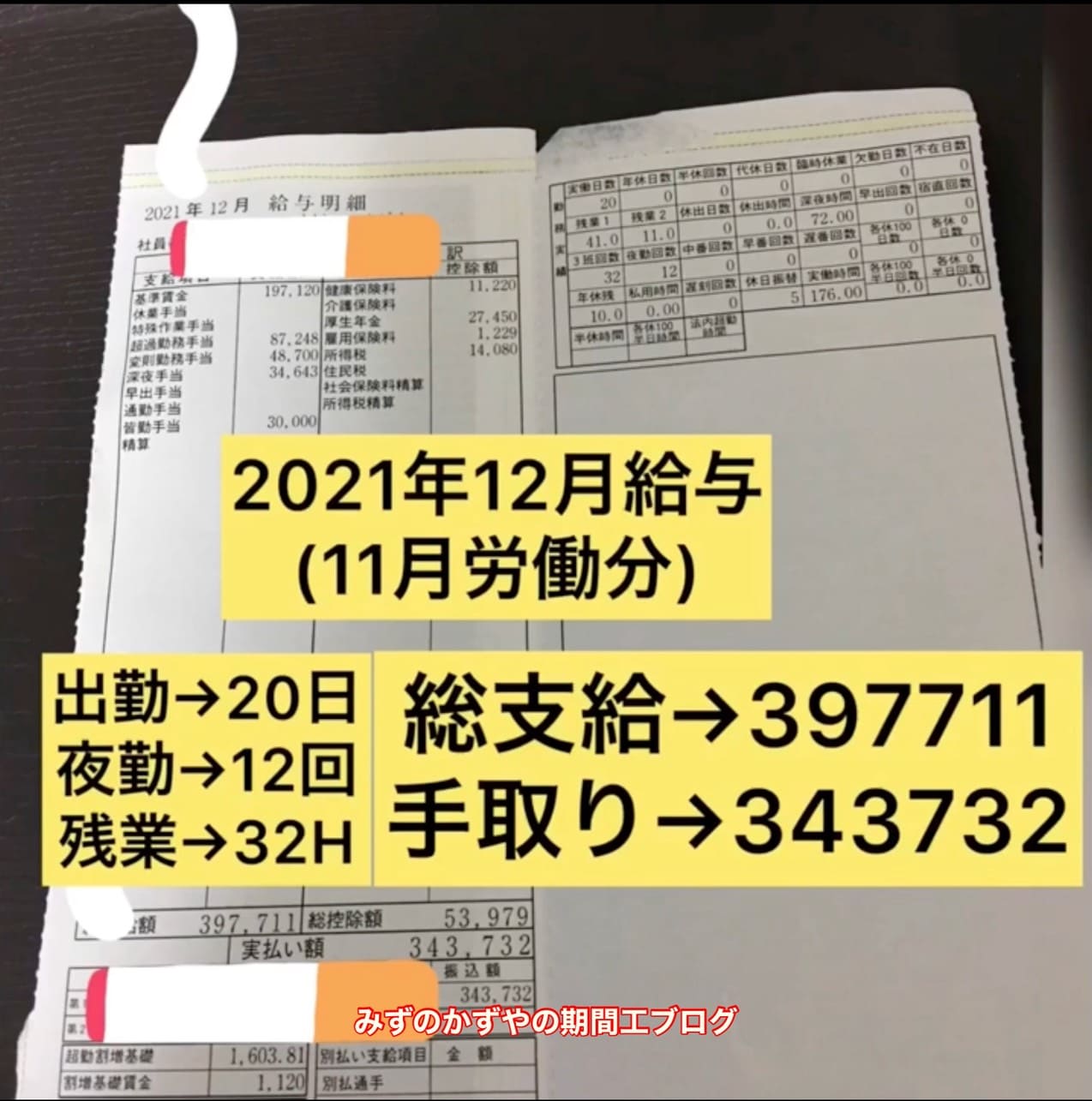 ジヤトコ期間工 2021年12月の給料明細
