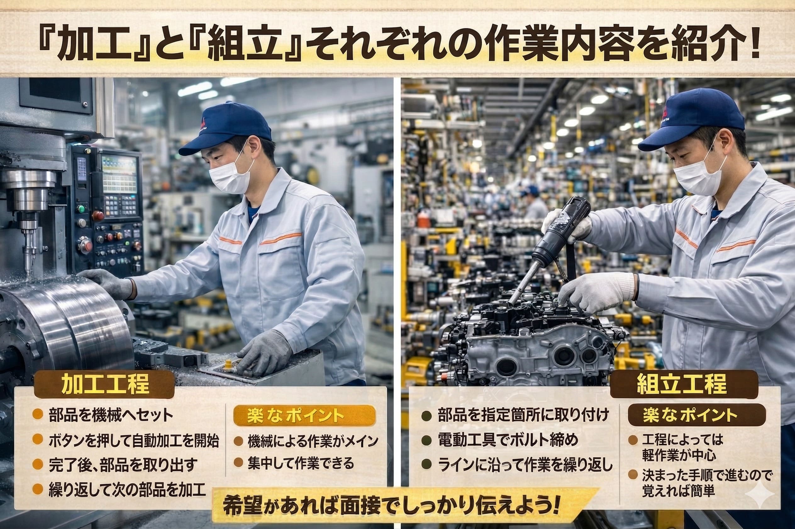 加工工程と組立工程の作業内容を紹介